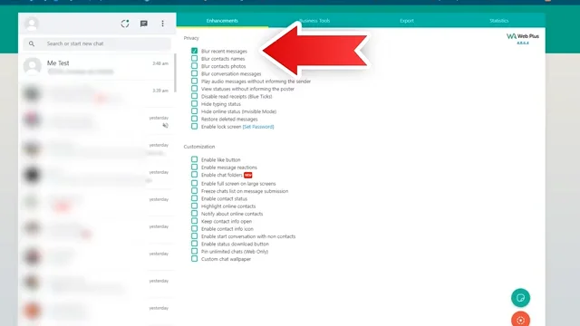 FMWhatsApp web feature of blur the message